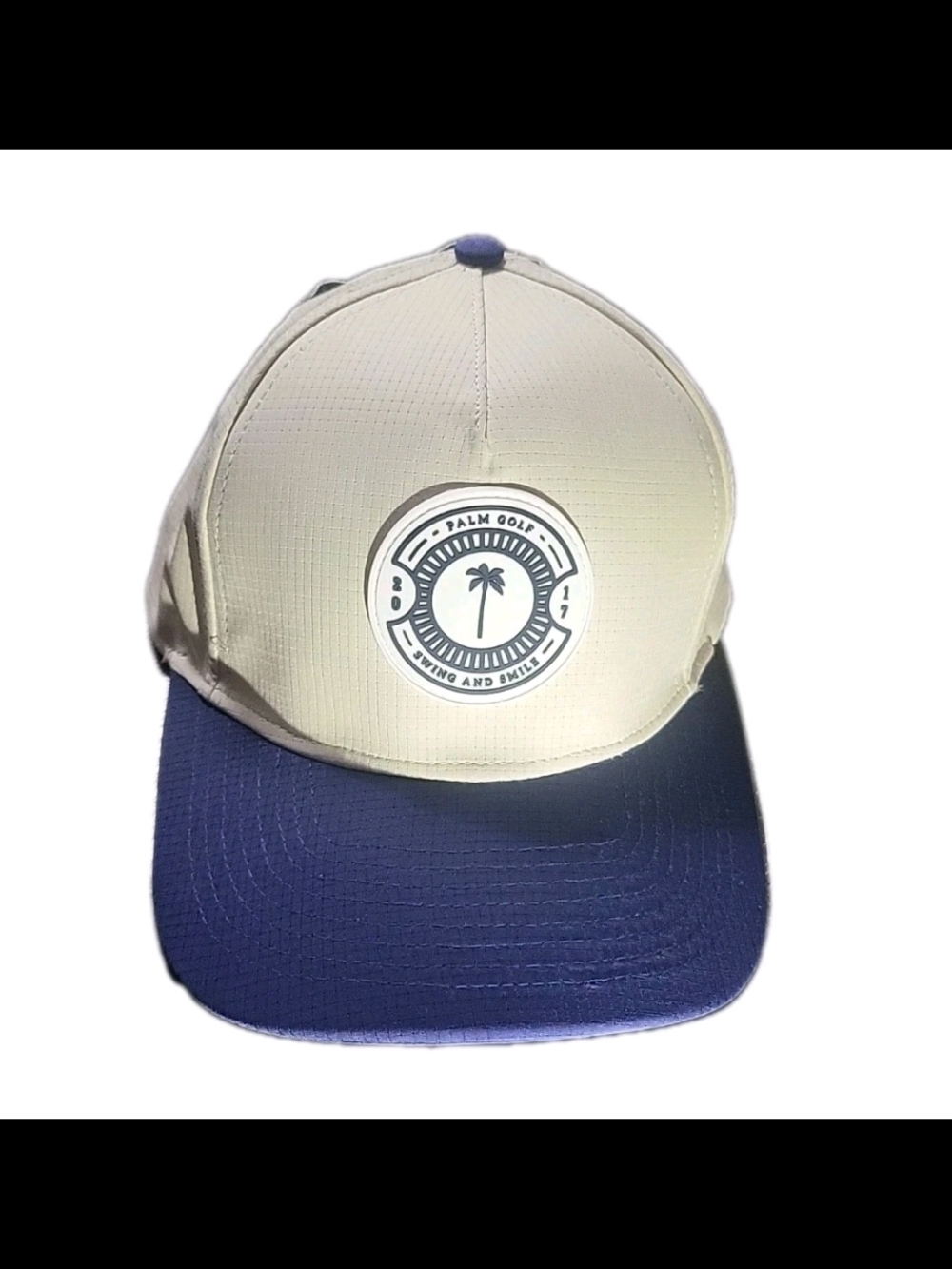 Palm Golf Co Local Performance Snapback Hat cream Blue Huntington Beach Cap NWT